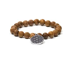 Mala armband wengéhout elastisch met bloem des levens