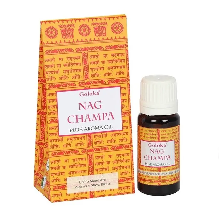 Nag Champa geurolie van Goloka. Warm, rustgevend en spiritueel.