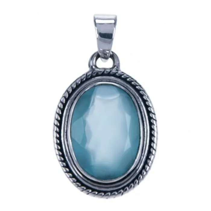 Hanger zilver aqua chalcedoon facet