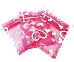 Organza Zakjes Hartjes Fuchsia 10 x 15 cm