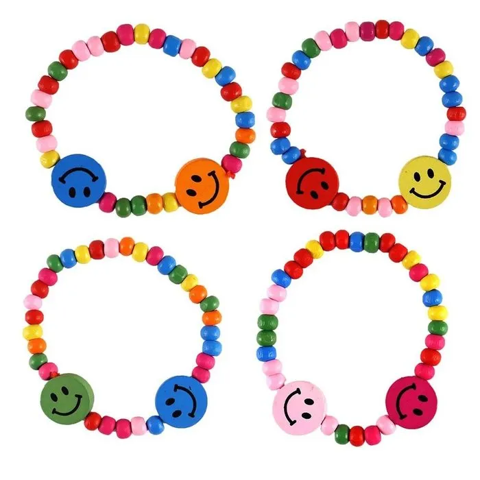 Houten Smiley Armband | Kleurrijke Kralenarmband