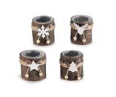 Kerst houten schors Theelichthouder