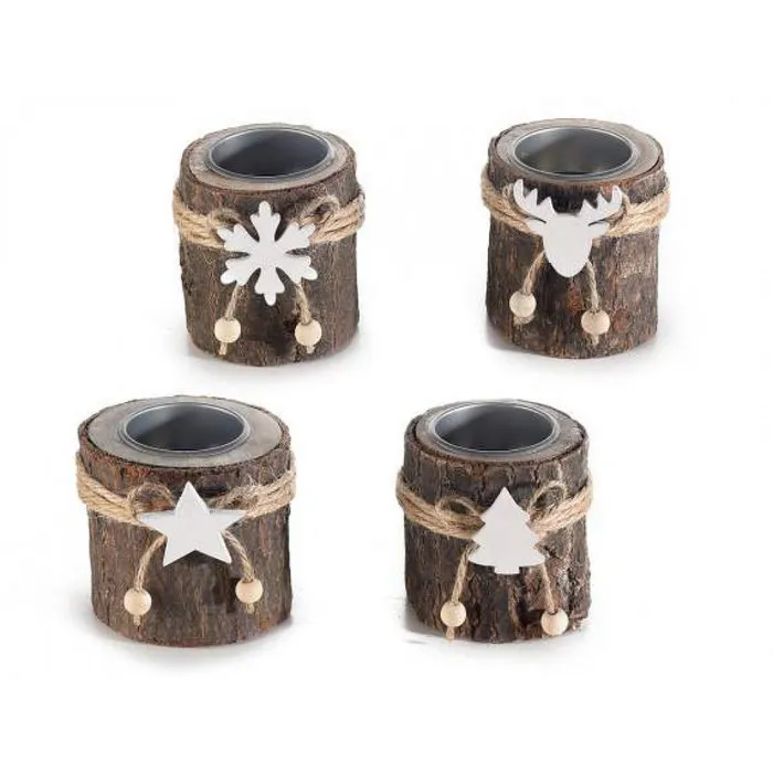 Kerst houten schors Theelichthouder