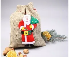 Jute zak kerst met kerstman van vilt