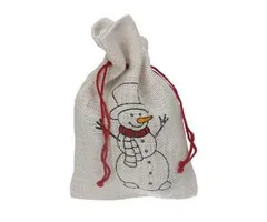 Jute zakje Merry Christmas Sneeuwman