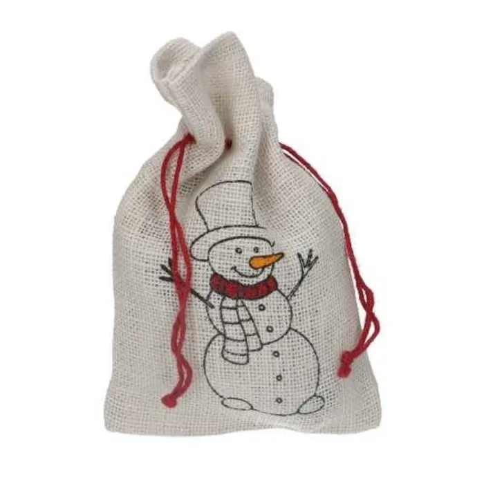 Jute zakje Merry Christmas Sneeuwman