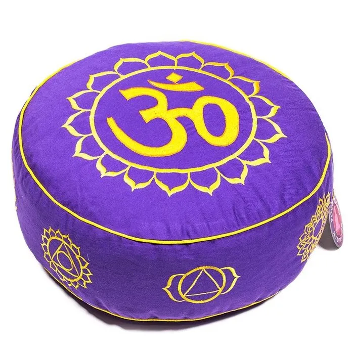 Meditatiekussen goud/violet 7 chakra's geborduurd