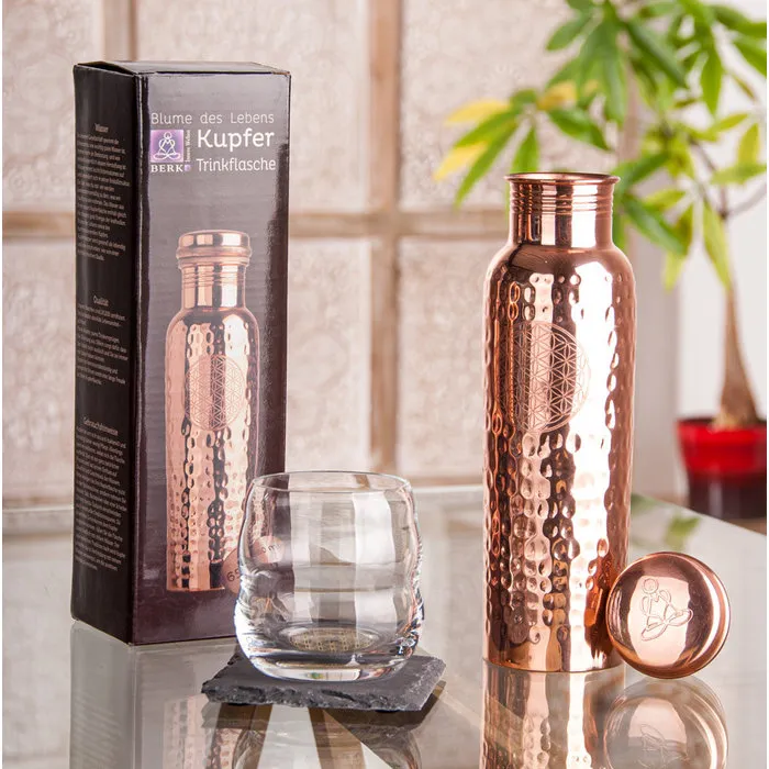 Drinkfles koper met flower of life 900 ml