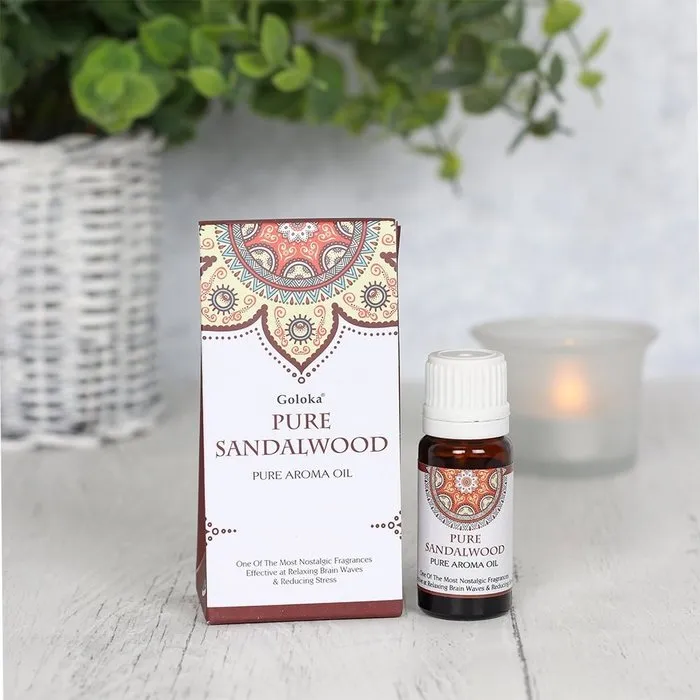 Sandalwood geurolie van Goloka. Warm, houtachtig en rustgevend.