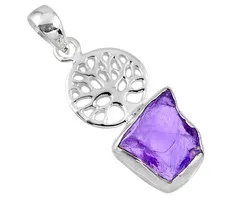 Zilveren hanger amethist ruw met levensboom