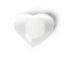 Hart knuffelsteen seleniet met bloem des levens