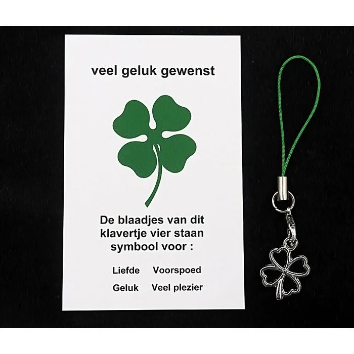 Gelukshanger klaver vier metaal met kaartje