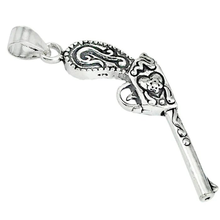 Zilveren hanger cowboy revolver
