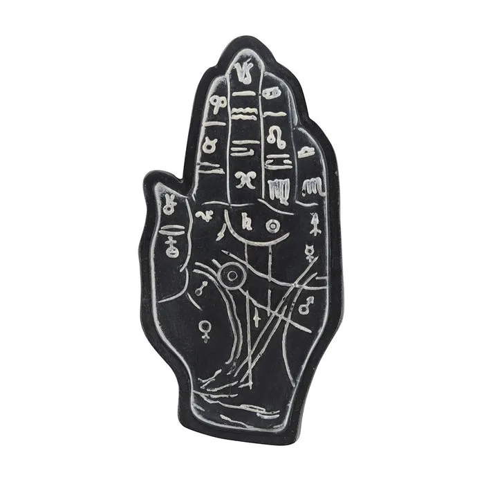 Wierookhouder Hand met Handleeskunde Symbolen – Zwart 8 cm