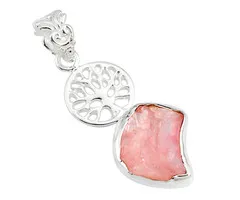 Zilveren hanger levensboom rozenkwarts