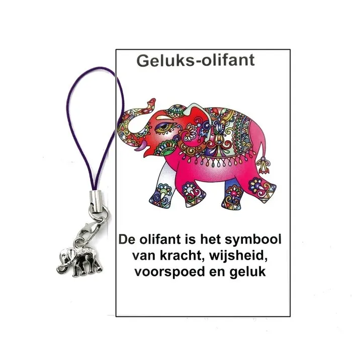 Geluksolifant metaal met kaartje