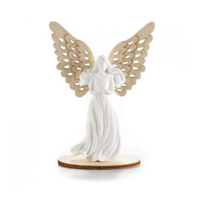 Engeltje gips met houten vleugel - Set van 3
