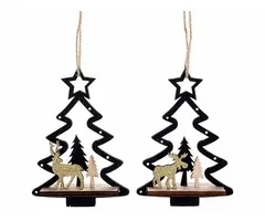Kersthanger hout rendier met kerstboom