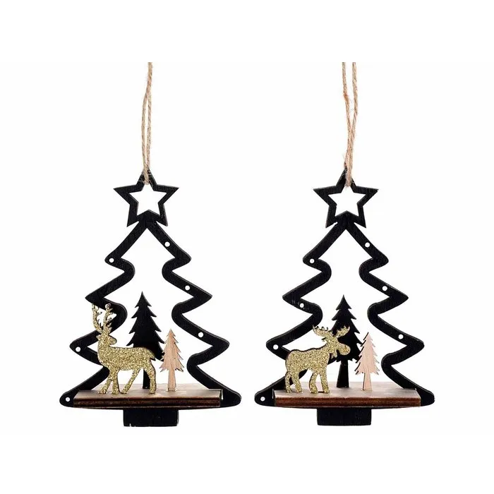 Kersthanger hout rendier met kerstboom