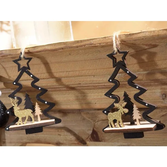 Kersthanger hout rendier met kerstboom