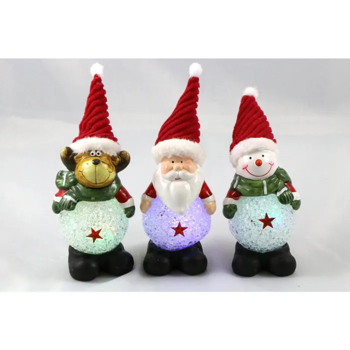 Keramische Kerstfiguur met LED sneeuwbal