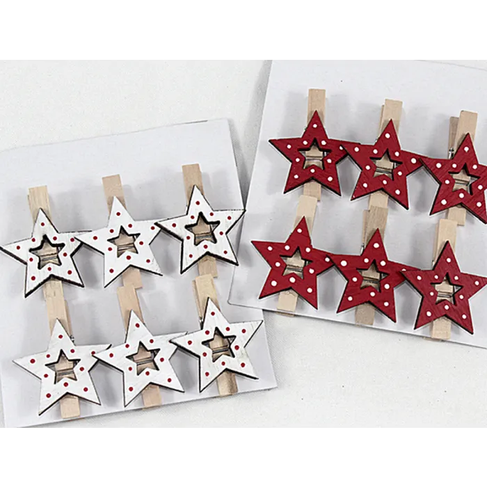 Houten wasknijper met sterren set van 6
