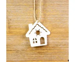 Houten kersthuis hanger 10 stuks