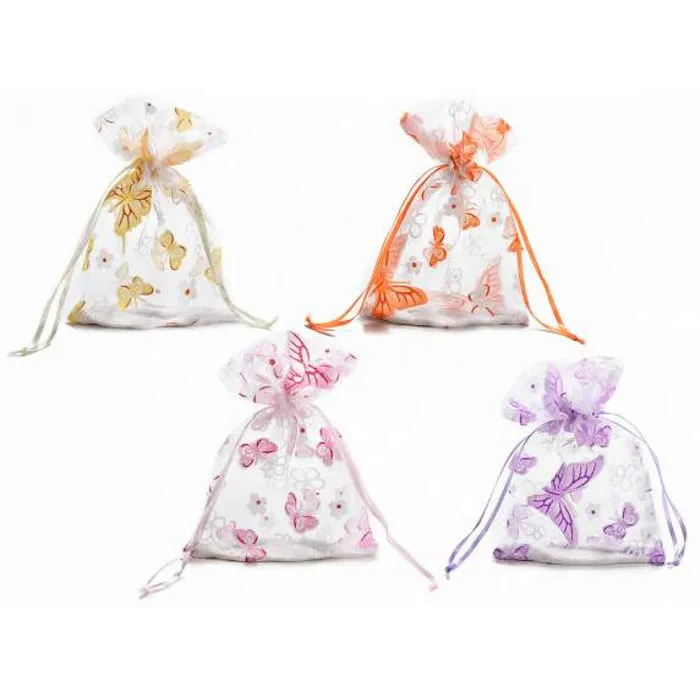Organza zakjes met vlinderprint 8 x 10 cm
