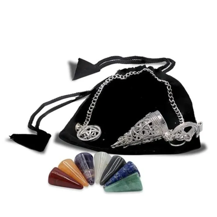 Pendel Pentagram met 7 chakra edelstenen