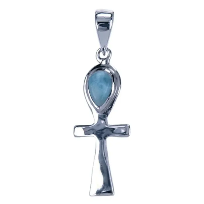 Zilver hanger ankh larimar