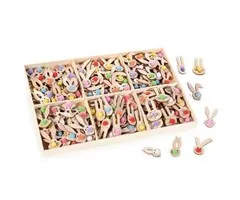 Houten sticker konijntjes met pompon neus 10 stuks