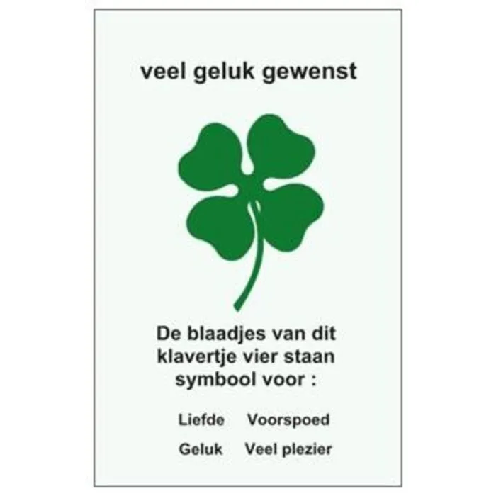 Geluksmuntje Klavertje vier met kaartje