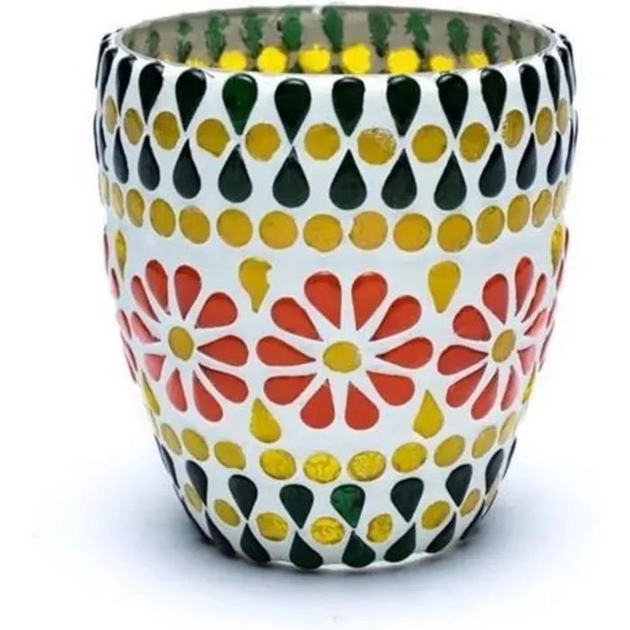 Mozaïek theelichthouder groen/geel