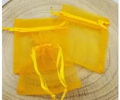 Organza zakje oranje/geel  8 x 9 cm