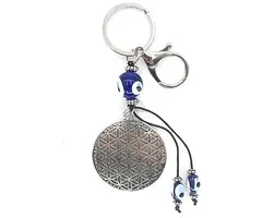 Sleutelhanger blauwe oog met levensbloem