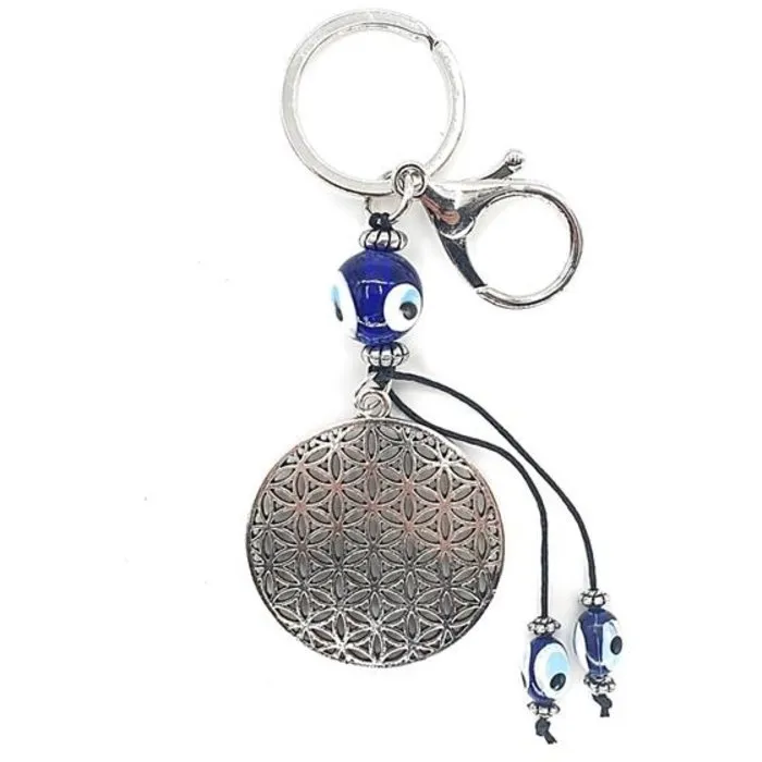 Sleutelhanger blauwe oog met levensbloem