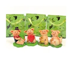 Geluksvarkentje in tasje met kaartje