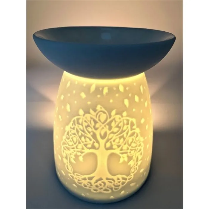 Witte oliebrander met Tree of Life design voor geur en sfeer
