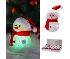 Sneeuwpop met LED licht 12 cm