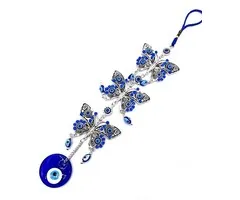 Blauwe boze oog hanger met 3 vlinders