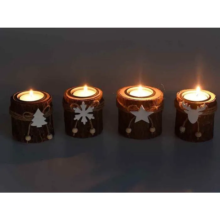 Kerst houten schors Theelichthouder