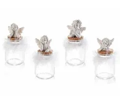 Glazen potje met engel en veren