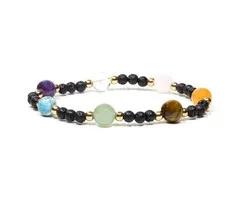 Lavasteen armband met 7 edelstenen elastisch