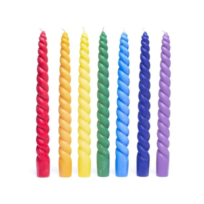 Gedraaide dinerkaarsen chakra set van 7 geurloos