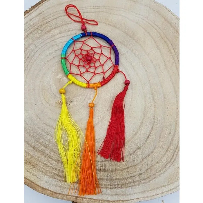 Regenboog chakra dromenvanger 6,5 cm met kaartje