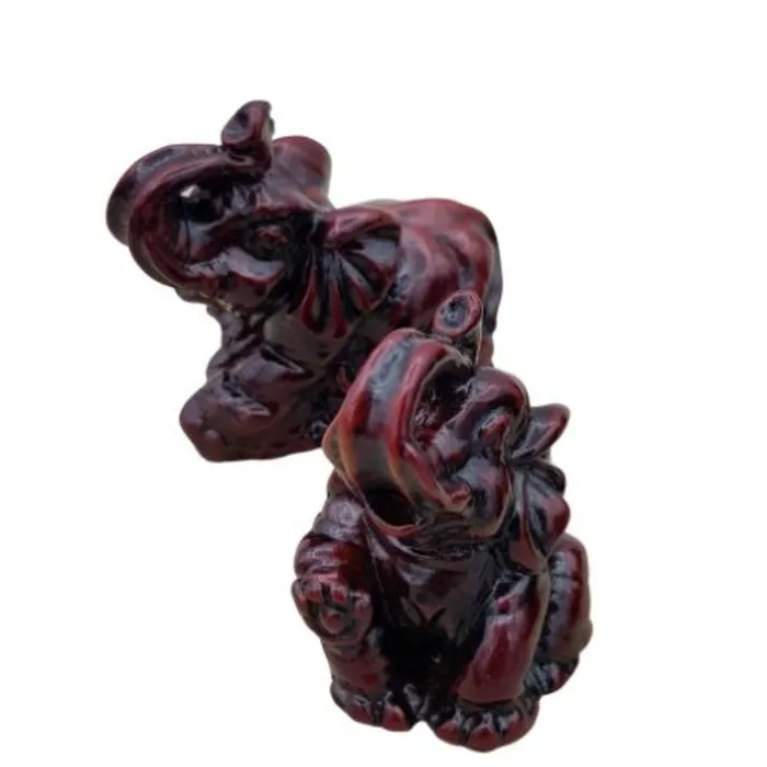 Olifantje rood/bruin set van 2 met organzazakje