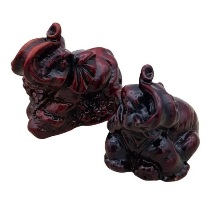 Olifantje rood/bruin set van 2 met organzazakje