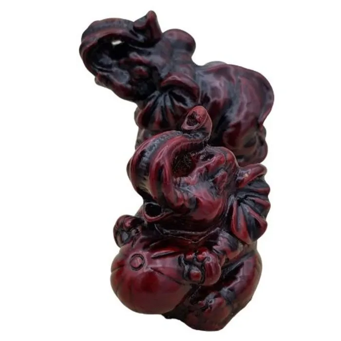 Olifantje rood/bruin set van 2 met organzazakje