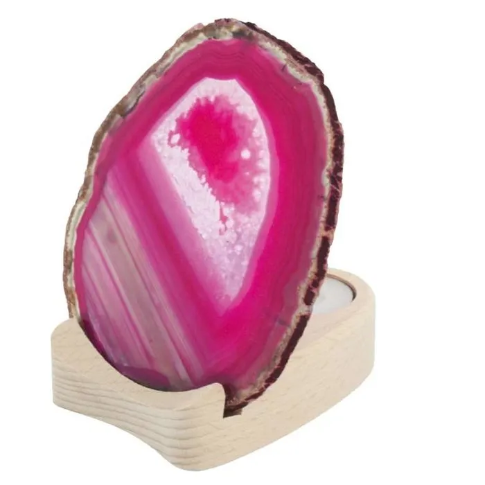 Agaatschijf roze  met theelichthouder