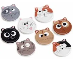 Set van 4 glanzende keramische onderzetters "Funny Cats"